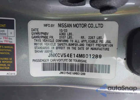 2004 Infiniti G35 from USA, damaged, VIN JNKCV54E14M801289